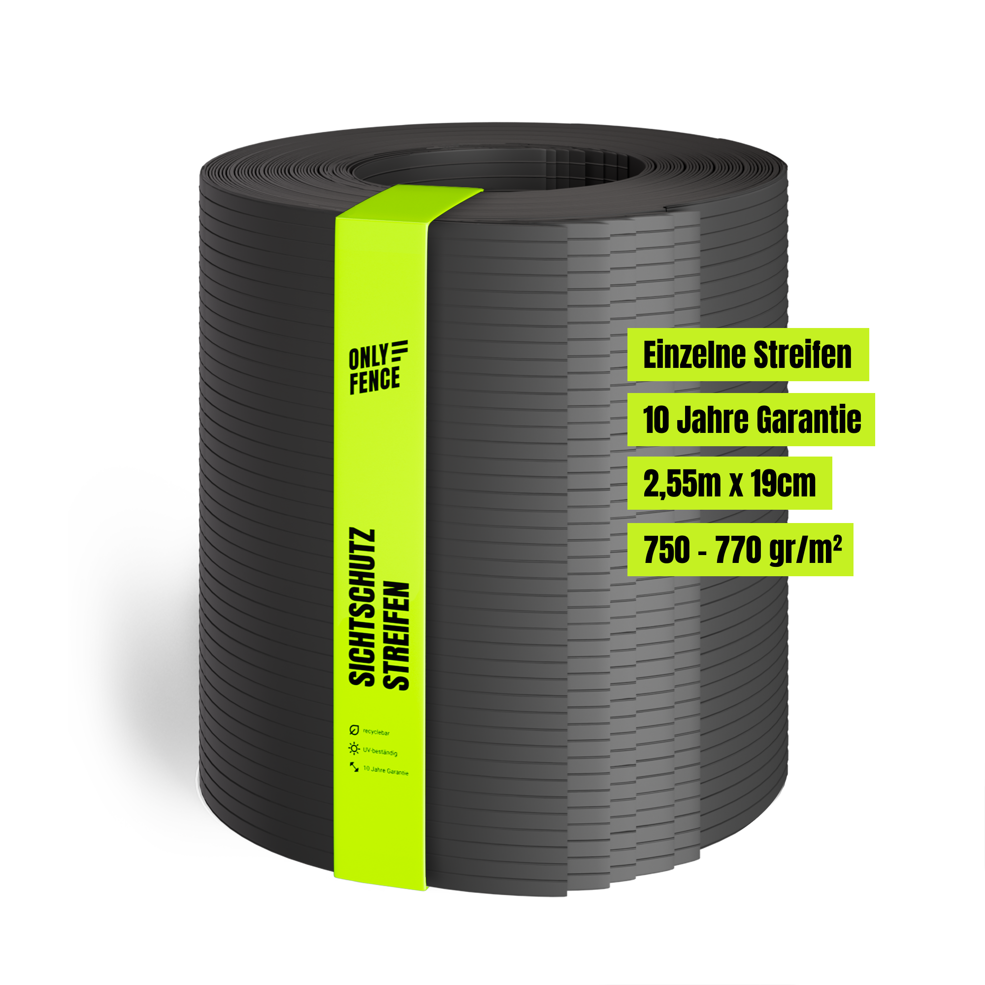 RAYA PVC-Free Premium Hard Polypropylene Screen Strips - 10x Stripes 2,55 m Long, 19 cm High, Pre-Cut, No Plasticisers, No Yellowing (UV Class 10), Privacy Screen Tape with Classic Form