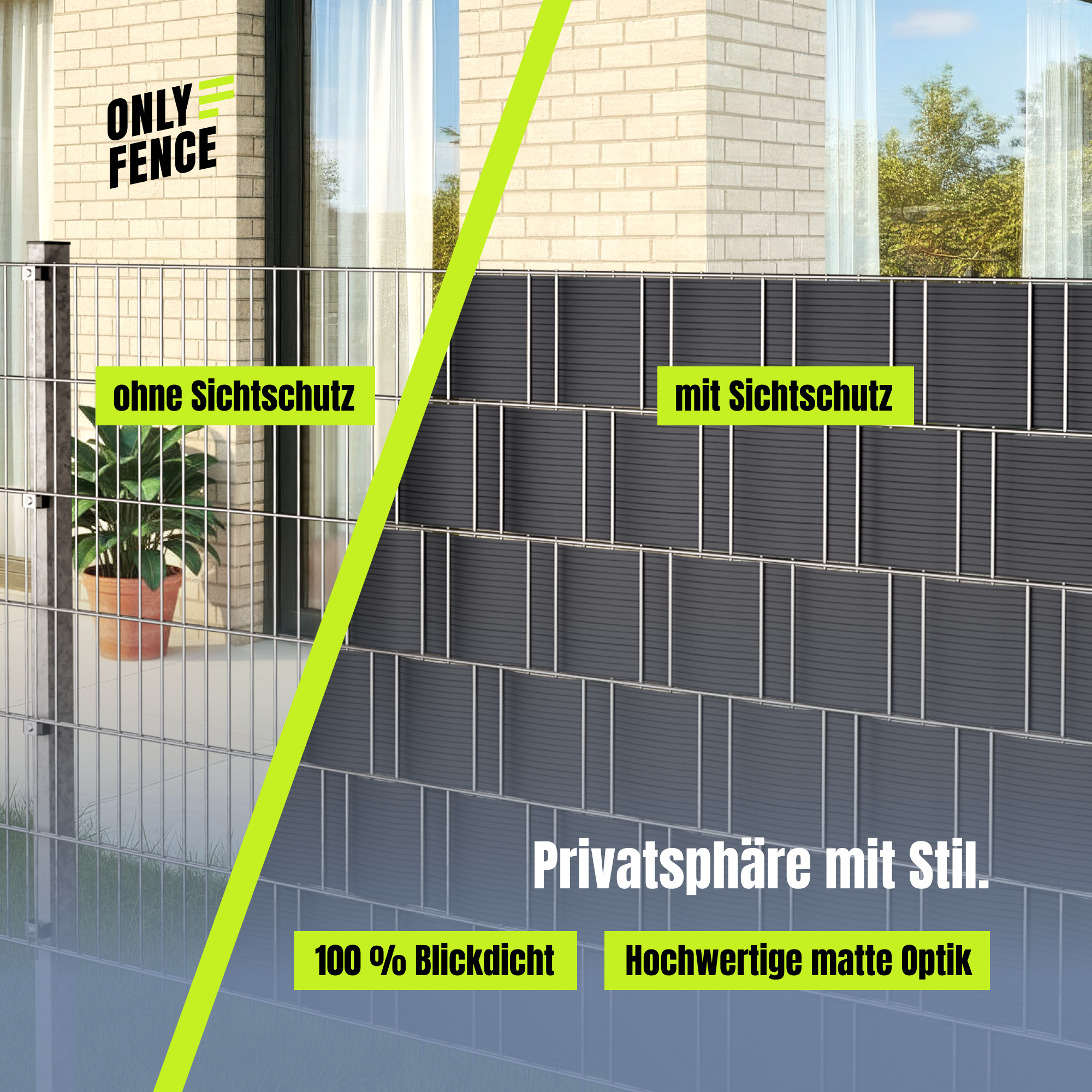 RAYA Hart Sichtschutzstreifen vorgeschnitten 10× 2,55m 19cm Doppelstabmatten PP