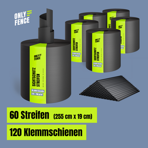 LINA Geriffelt Sichtschutzstreifen Doppelstabmatten 60x 2,55m x 19cm +120 Clips
